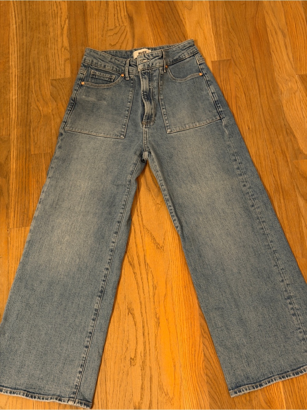 Paige Women's Wide Leg Utility Jeans in Light Blue Denim size 28